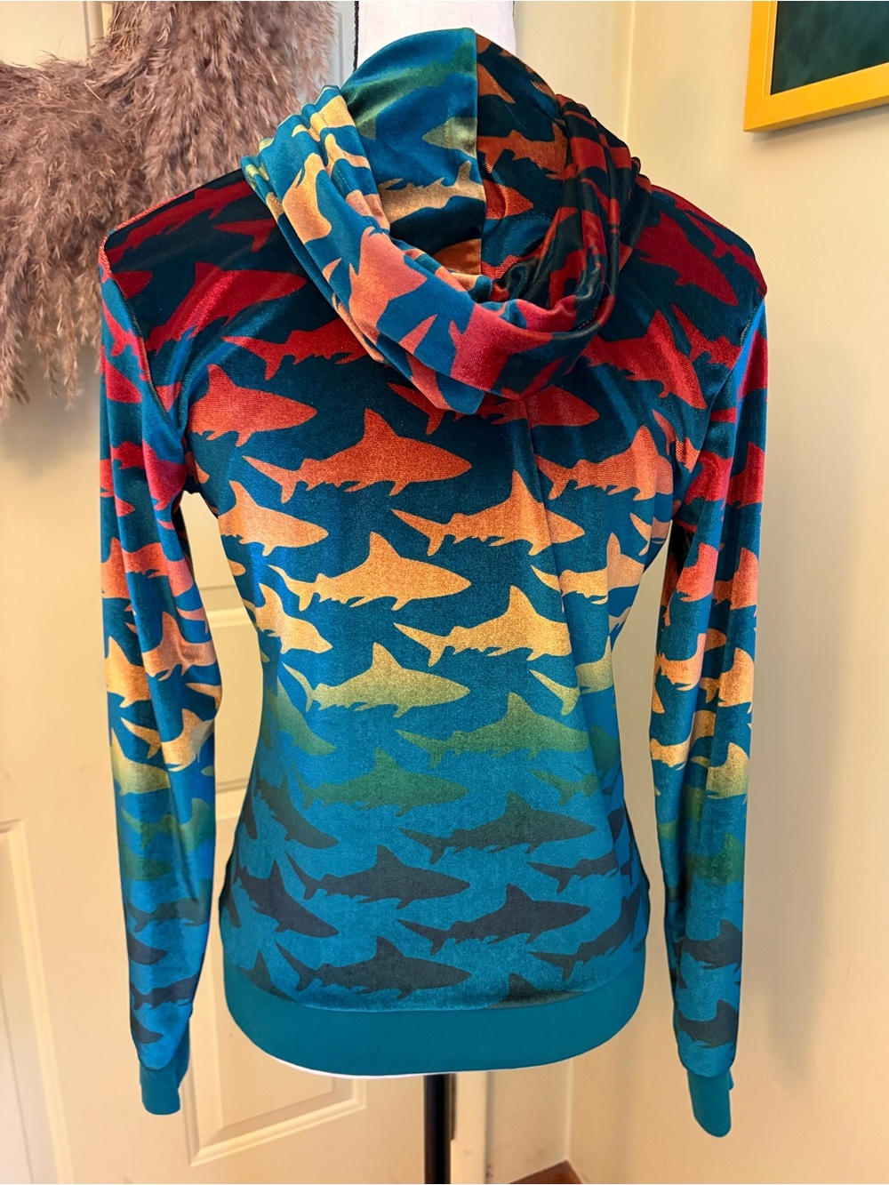 AVIATOR NATION Rare Velour Shark Hoodie size XS - Picture 3 of 12